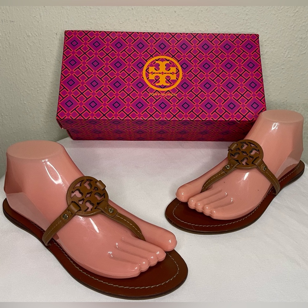 Authentic Tory Burch Miller Gold Leather Sandals sz 7